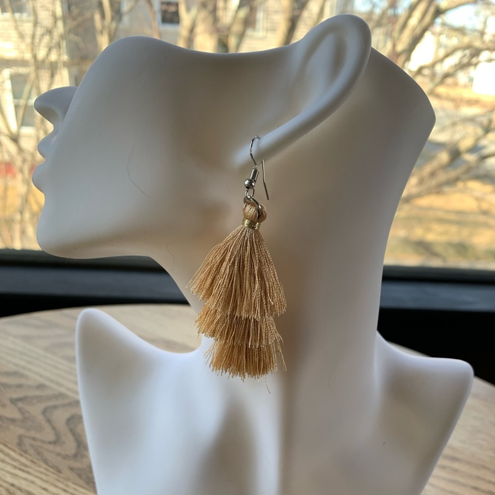 Peach/beige/fringe earrings
